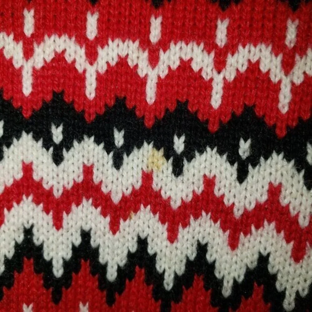 Talbots Wool Blend Fair Isle Ribbed Sweater Womens Size LP Red Black Ivory Pre-O